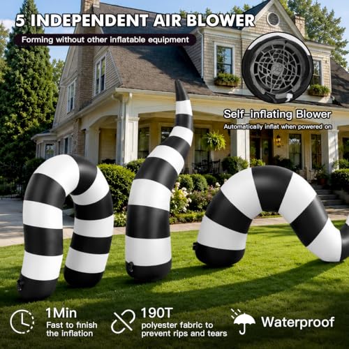 Halloween Inflatable Yard Decorations Set with 5 Striped Sandworms - Outdoor Halloween Decor