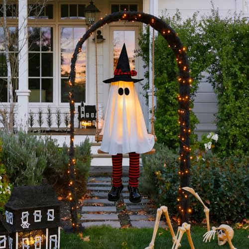 6 FT Outdoor Hanging Swinging Ghost Decor with LED Lights Halloween Yard Display
