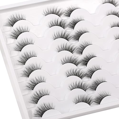 Half False Eyelashes Wispy Cat Eye Look Pack - 2 Styles, 16 Pairs, Fluffy Lashes for Natural & Glam Makeup - Lovely Variation