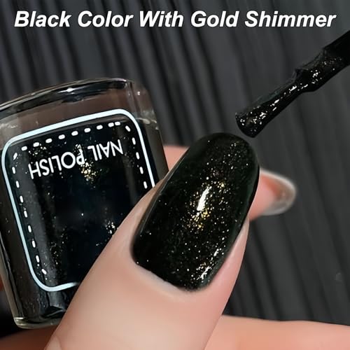 Black Glitter Nail Polish – 13ML Shimmer Finish Quick Dry No UV - Variation: Black Glitter