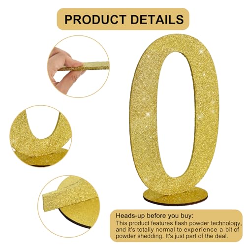 Gold Glitter Number 0 Table Centerpiece - 11.8 Inch Party Decoration