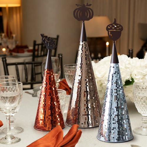 Fall Table Decor Tree Set - Handmade Disco Glass Centerpieces for Autumn Parties