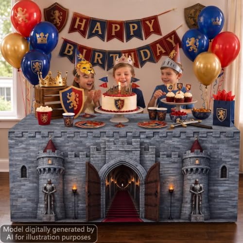 Medieval Castle Tablecloth - 6Ft Knight Castle Party Decor, Washable Fabric