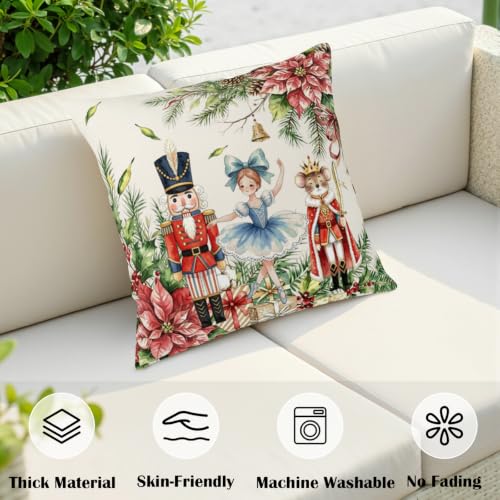 Christmas Pillow Covers 18x18 Pack of 2 - Nutcracker Pink Holiday Decor