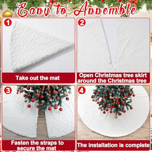 72 Inch Faux Fur Christmas Tree Skirt with Cross Diamond Pattern - White Holiday Decor