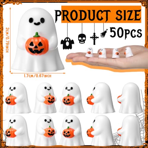 Mini Ghost Pumpkin Resin Figurines Set - Halloween Decorations, 50pcs