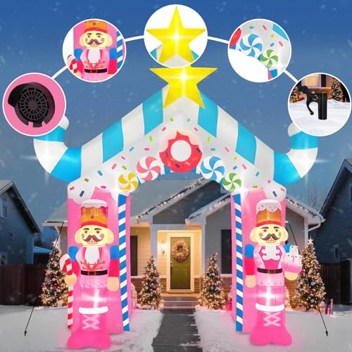 Pink Soldier 12FT Christmas Inflatable Archway with LED Lights - Outdoor Holiday Decor