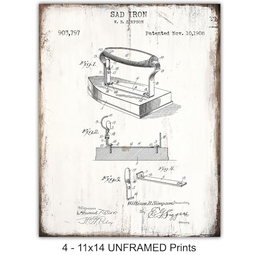 Vintage Laundry Room Wall Art 11x14 - Farmhouse Retro Poster Set - Unframed