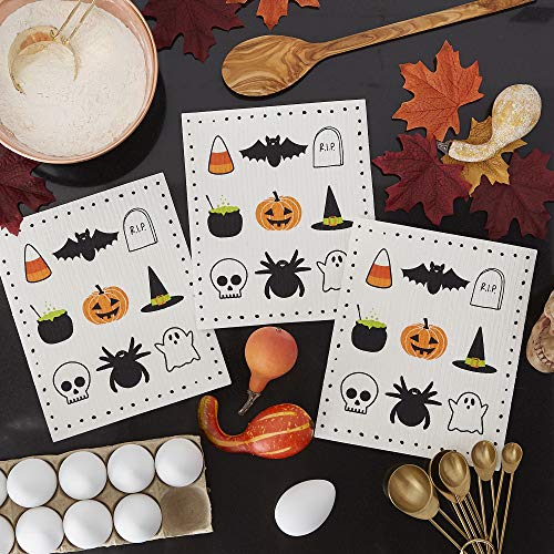 Swedish Dishcloths Spooky Pattern Set of 3 - Reusable & Eco-Friendly, 7.75 x 6.75 inches