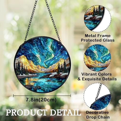 Aurora Borealis Sun Catcher - Stained Glass Window Hanging, 7.9in with Chain - Aurora Variation
