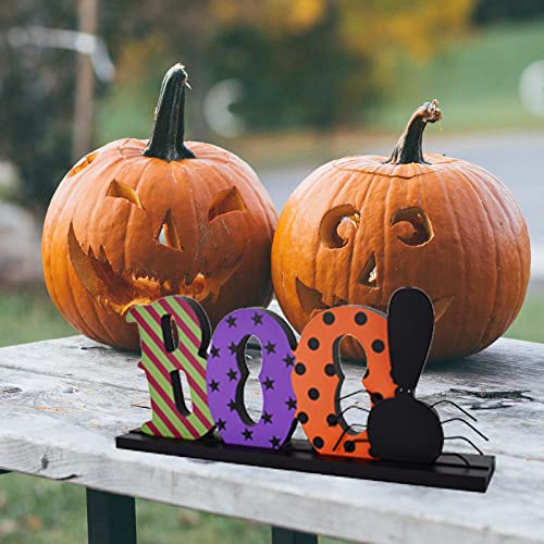 Halloween Table Decor Sign with Boo Letters - Indoor Wood Centerpiece, Rustic Tabletop Halloween Decoration - Variation: Boo