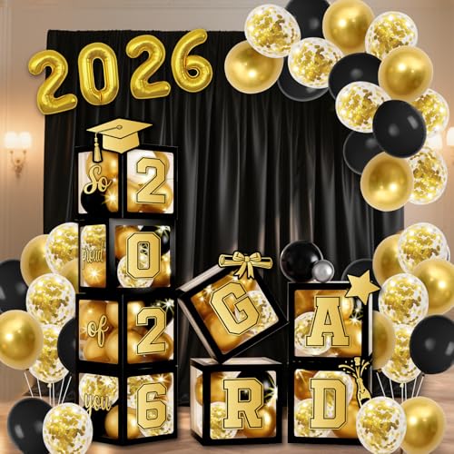 Black Graduation Balloon Box Stack with 'GRAD' Letters - Class of 2026 Decorations