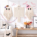 3 Pcs Halloween Ghost and Bat Wall Decor Set - Boho Spooky Indoor Outdoor