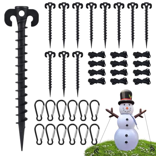 Black Inflatable Stakes Replacement Set with Tethers & Hooks - 12 Pieces