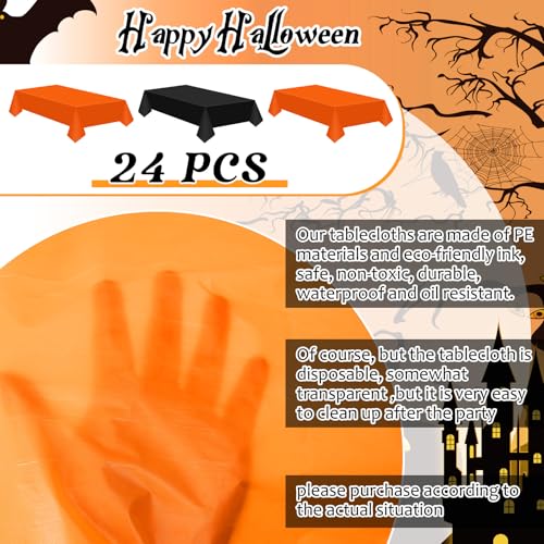 Halloween Plastic Tablecloth Set - 24 Pcs Black and Orange Disposable Cover