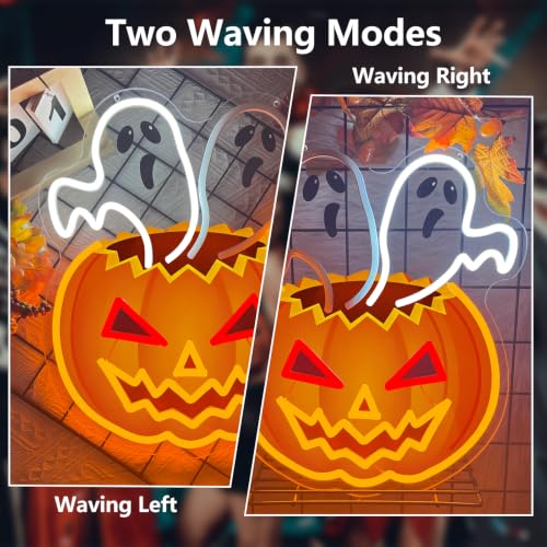 Halloween Waving Ghost Pumpkin Neon Sign - Multicolor Dimmable & Flashing