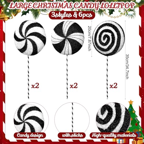 Large Candy Christmas Decorations Set - Black & White Lollipops & Ornaments