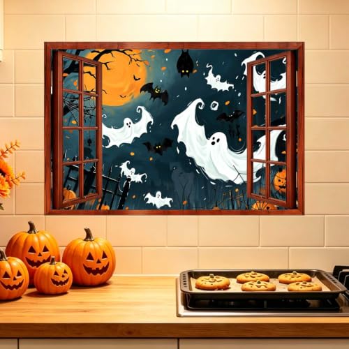 Halloween Ghost and Bat Wall Decals - Peel and Stick Halloween Decorations
