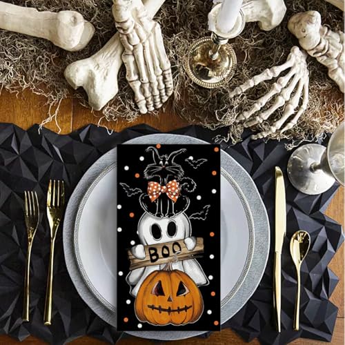 Halloween Paper Napkins 100 Pack - Orange Jack-O-Lantern Ghost Dots, 4.3x7.9 Inches