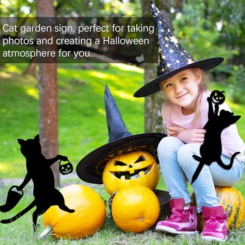 Black Metal Cat Garden Stakes Halloween Yard Decor, Set of 2