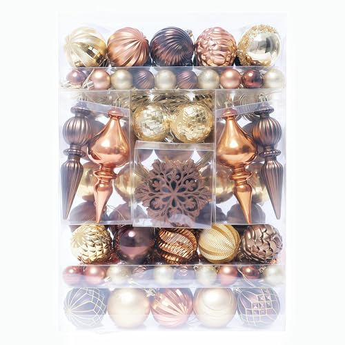 Copper Gold Christmas Tree Ornaments Set - 116 Count, 1.18-6.5 Inch Varied Shapes & Finishes