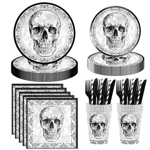 Skull Party Supplies Set for 20 Guests - Halloween Birthday Tableware