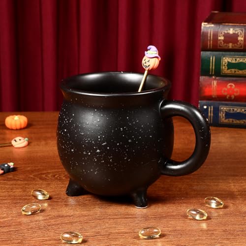 Halloween Witch Cauldron Mug - Ceramic 16oz Coffee Cup with Witch Hat Lid