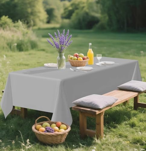 Silver Plastic Tablecloth 54x108 Inch 2 Pack - Disposable Party Cover for Weddings & Events
