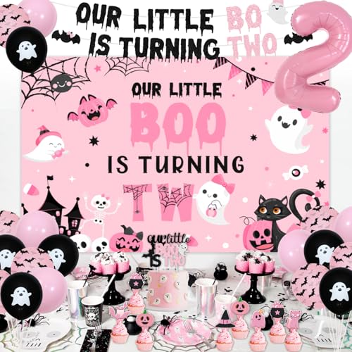 Halloween Girls 2nd Birthday Party Decorations Set with Balloons & Backdrop