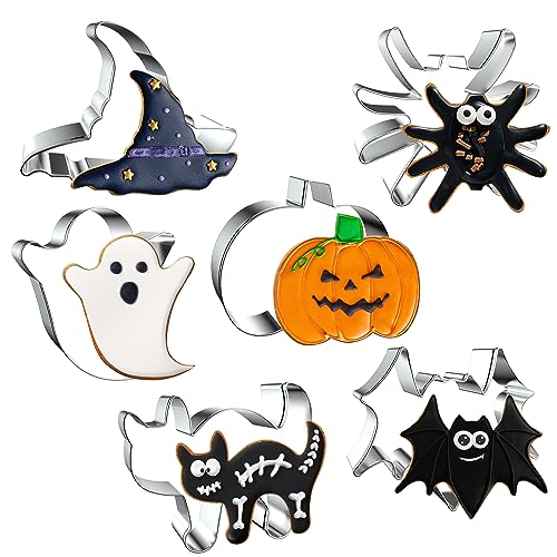Halloween Cookie Cutters Set - 6 Shapes for Cookies, Muffins, Bread, Sandwiches