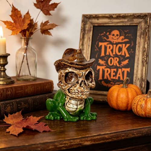 Halloween Gothic Frog Skull Decoration - Western Cowboy Skeleton Figurine