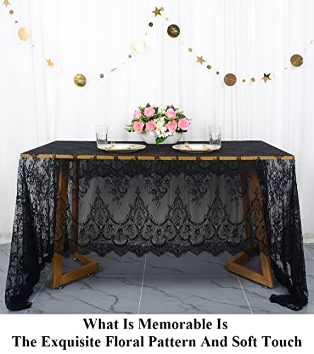 Black Lace Tablecloth Rectangular 60x120 Inch Wedding Decor - Elegant Floral Design Variation Lt 005 Black / 120" x 60"