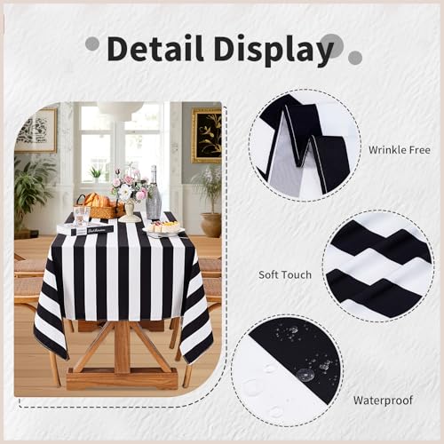 Black White Striped Rectangular Tablecloth 57x84 Inch Halloween Dining Decor - Variation of Black&White