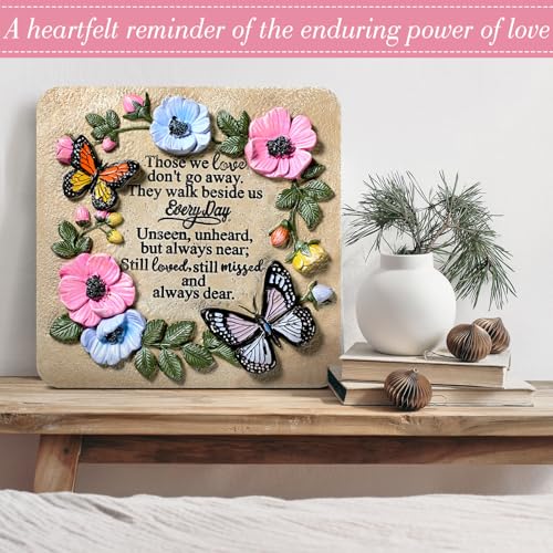 Day of the Dead Garden Memorial Stone - Outdoor Sympathy Decor with Floral Carvings