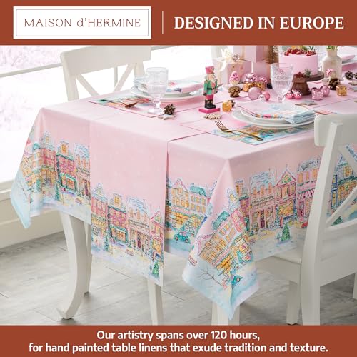 Christmas Market Pink Tablecloth 70x90 Rectangular Reusable Cotton - Maison d'Hermine
