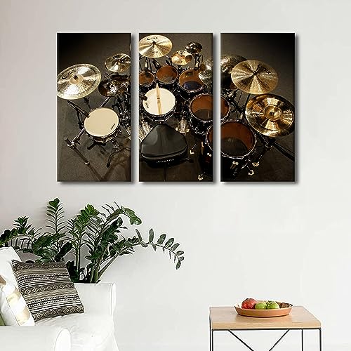 Three-Piece Canvas Wall Art Set - Musical Instrument Drum Wall Decor 28x42 Inches - Variation of 28 x 14 x 3 Panels Artwork-04