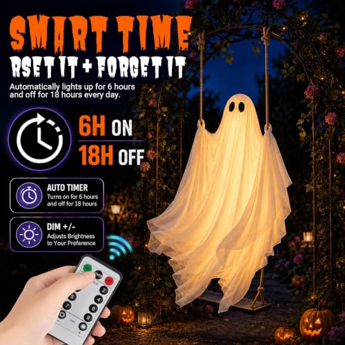 Halloween Ghost Swing Decoration with LED Lights - 5 ft Lighted Hanging Prop