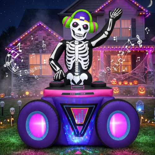 6FT Halloween Skeleton Inflatable with Music LED Lights Outdoor Decoration