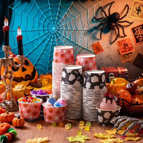 Halloween Ghost Ice Cream Cups 8 oz - Pack of 100 - Elegant Boo Pumpkin Design