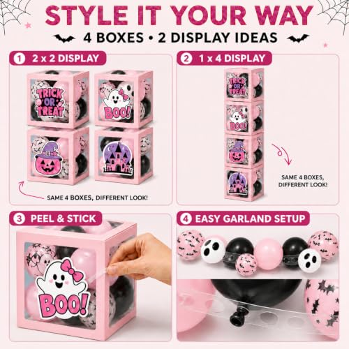 Pink Halloween Party Decorations Kit with Balloon Boxes and Banner