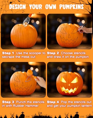 Pumpkin Carving Kit Tools with Stainless Steel Stencils & Accessories - Variation 23