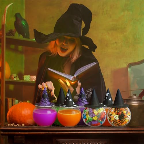 Halloween Potion Bottles Set with Wizard Hats - 24 Spherical Plastic 200ml Decorations