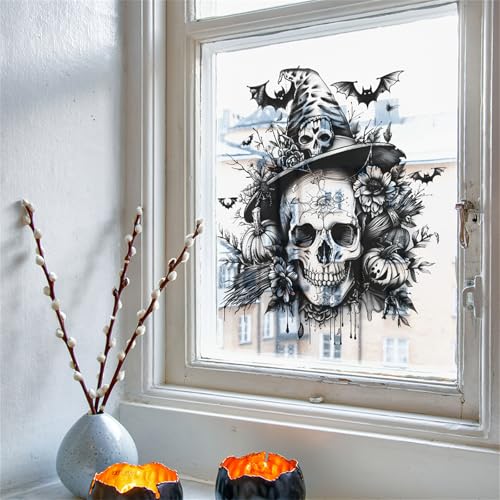 Halloween Wall Stickers Decals Set - Skeleton Pumpkin Bat Haunted House Decor
