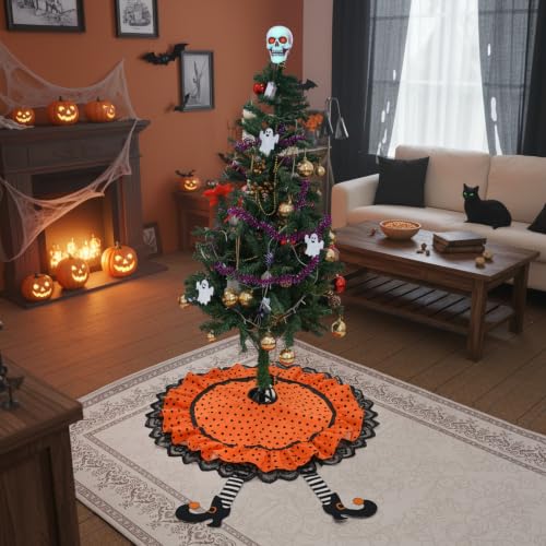 Halloween Tree Skirt 36 Inch Witchy Christmas Mat for Holiday Home Decor