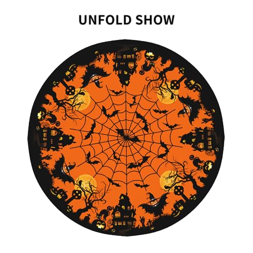 Halloween Round Tablecloth 60 Inch Spooky Pumpkin Cat Web Bat Decor Variation 1