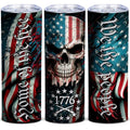 Black Patriotic Skull Tumbler 20oz Travel Mug - American Flag Design
