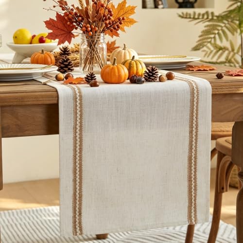 Wracra Jute Table Runner - Farmhouse Style, 14x60 Inch Off White Linen