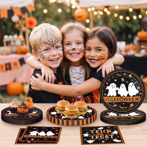 Halloween Party Supplies Set for 50 Guests - Ghost Themed Plates & Napkins