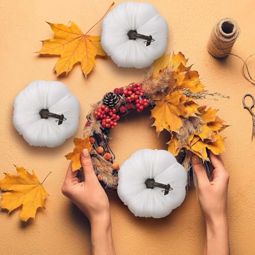 12 Pack 6-Inch Velvet Artificial Pumpkins for Fall Halloween Thanksgiving Home Decor - White