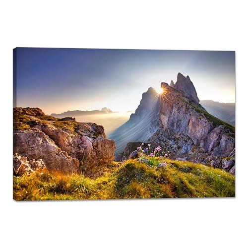 Sunlight Mountain Wall Art - Nature Canvas Print with Framed Lake & Teton Landscape, 20x30 inches - Ready to Hang, National Park Decor - Variation YZ-NAPARK-05
